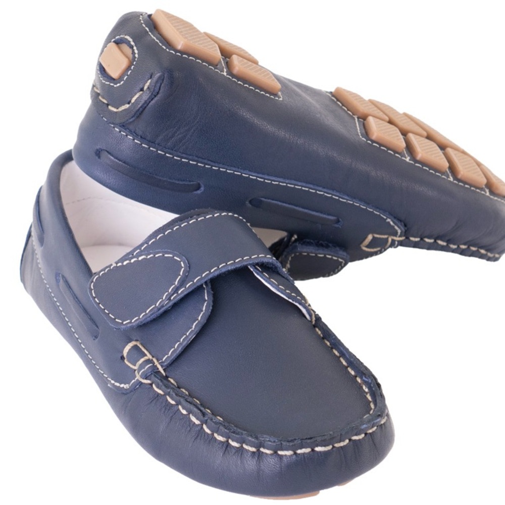 New KONE Boys Velcro Loafer in Navy Leather Size 9
